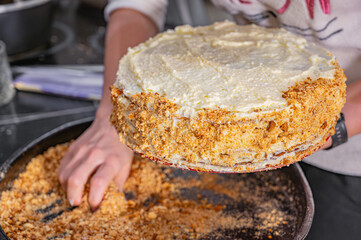 Cream Cake Decorated with Sweet Crumb Topping