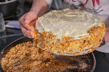 Cream Cake Decorated with Sweet Crumb Topping