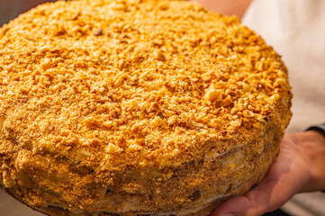 Honey Cake Medovik Held in Hands