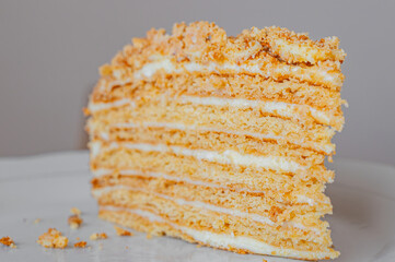 Close-Up of Layered Honey Cake Slice (Medovik)