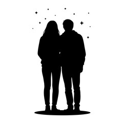 Couple silhouette under starry sky black white