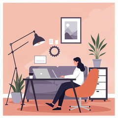 Flat Vector Illustration of Work From Home Lifestyle Scene
