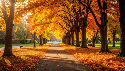 Golden autumnal park path