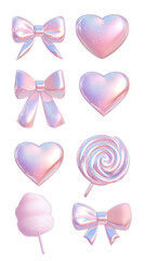 Glossy Pastel Bows and Hearts Set