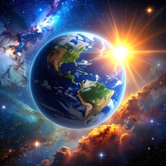 Earth bathed in cosmic light