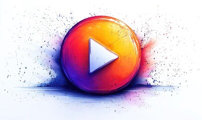 Vibrant play button graphic with dynamic splatter effect
