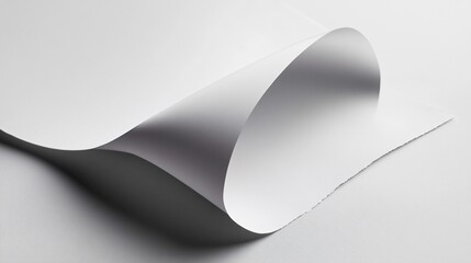 A curled sheet of white paper with shadows on a white background.