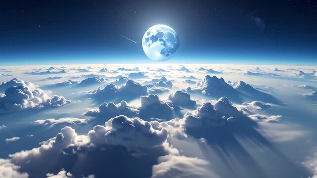 Moonlit Clouds Above Earths Atmosphere with Celestial Glow.