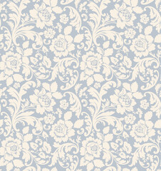 Vector damask seamless pattern background. Classical luxury old fashioned damask ornament, royal victorian seamless texture for wallpapers, textile, wrapping. Exquisite floral baroque template