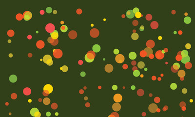 Minimalistic abstract background with colorful circles on dark green backdrop