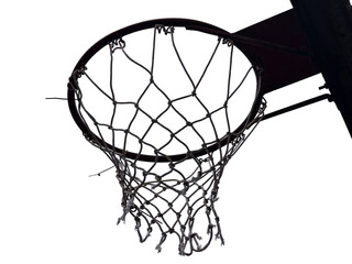 Slam Dunk Success: A high-angle perspective captures the essence of basketball with a detailed close-up view of a basketball hoop and net. This image, focused on the target, symbolizes accomplishment.