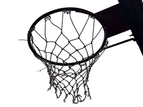 Slam Dunk Success: A high-angle perspective captures the essence of basketball with a detailed close-up view of a basketball hoop and net. This image, focused on the target, symbolizes accomplishment.