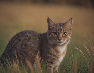 Obraz premium A wild cat among autumn grass