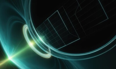 Fototapeta premium Abstract digital image of a complex system, featuring glowing teal lines, circles