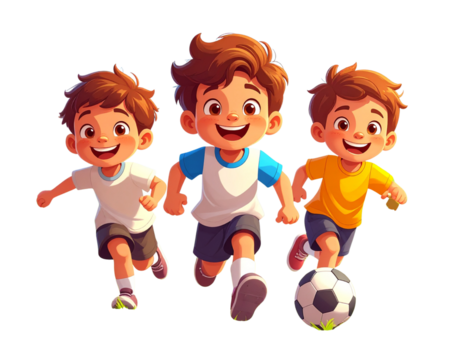  Happy Children Playing Football Outdoors PNG