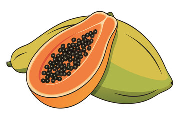 Fresh Papaya Fruit Vector Illustration – Whole and Sliced Tropical Fruit