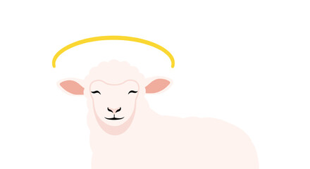 Obraz premium Lamb with halo Christian religious symbol Minimalist vector illustration Isolated on white background