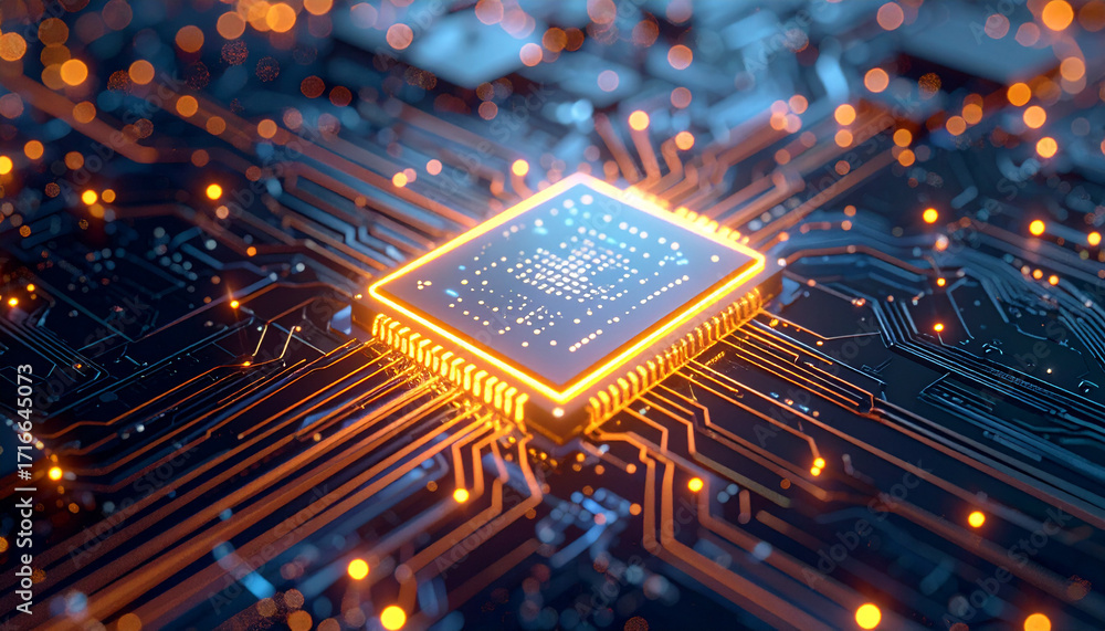 Poster central processing unit (cpu) close-up: a high-tech view showcases the complex architecture of a cpu