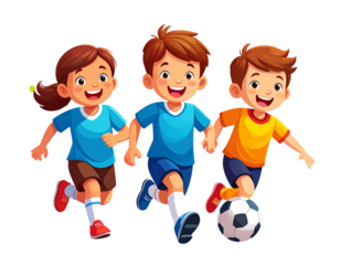 Playful Cartoon Soccer Game with Kids PNG