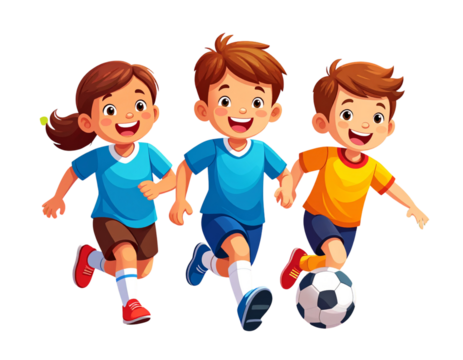 Playful Cartoon Soccer Game with Kids PNG