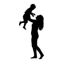 Mother lifting child joyfully silhouette playing