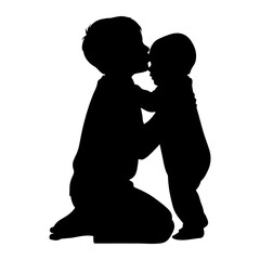 Older sibling kissing younger sibling silhouette embrace