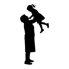 Parent lifting child joyfully playing silhouette