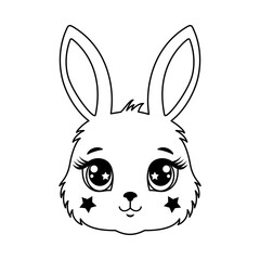 Cute bunny face with big seyes and star cheeks, perfect for coloring pages and kids illustrations.