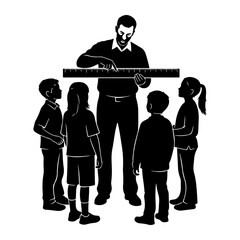 Teacher instructing children with ruler classroom education