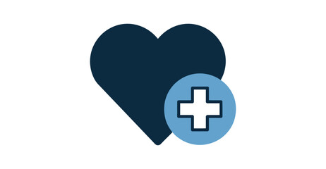 Obraz premium healthcare icon with blue heart and overlapping medical cross symbol on white background for wellness, support, and medical service themes 