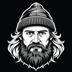 Obraz premium Bearded Man in Winter Hat Vector Illustration – Rugged Lumberjack Style Portrait