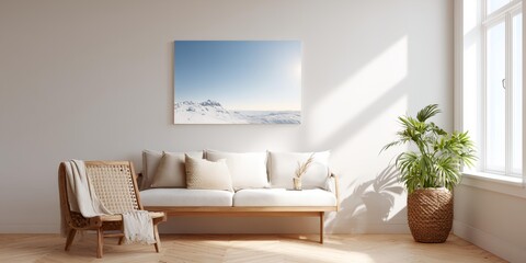 Living room with a couch, a chair, a potted plant, and a framed picture