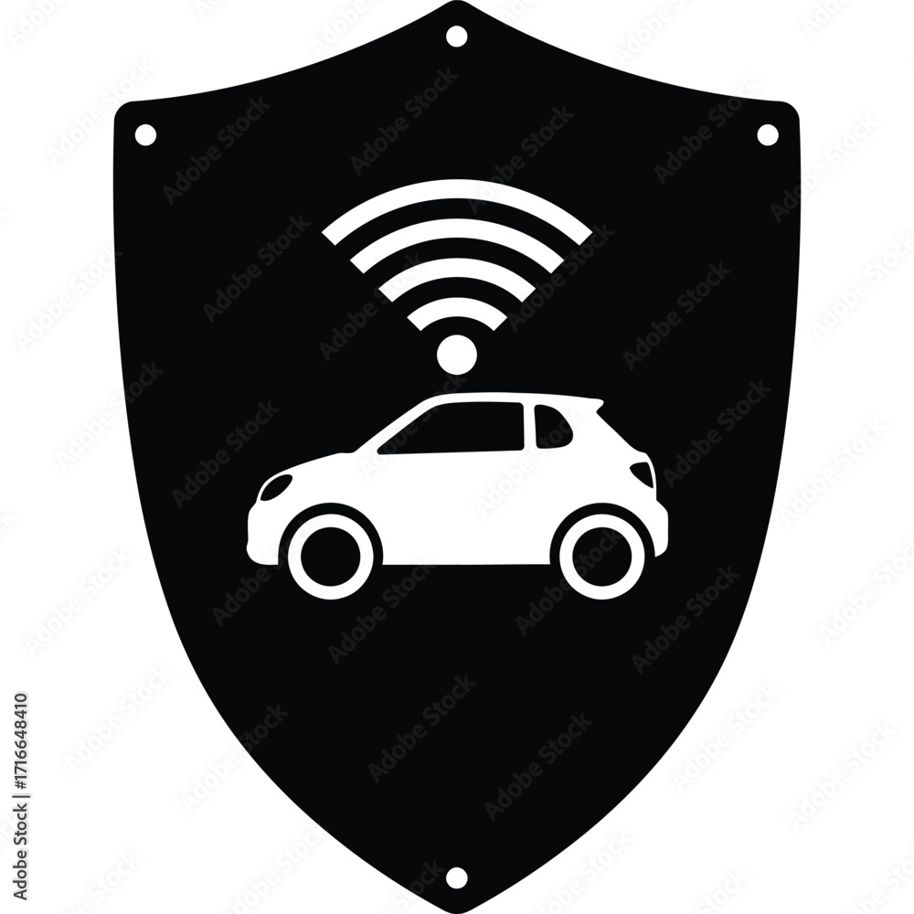 Poster connected car wifi security shield icon automobile vehicle protection safety wireless internet techn