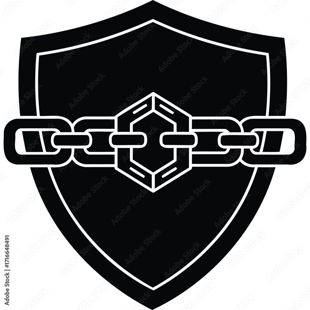Poster secure data protection shield icon chain safety security symbol graphic design vector illustration c
