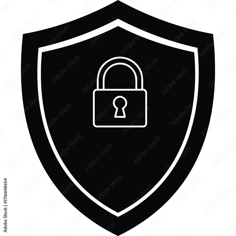 Poster security shield icon padlock on black shield lock protection safe secure safety symbol graphic desig