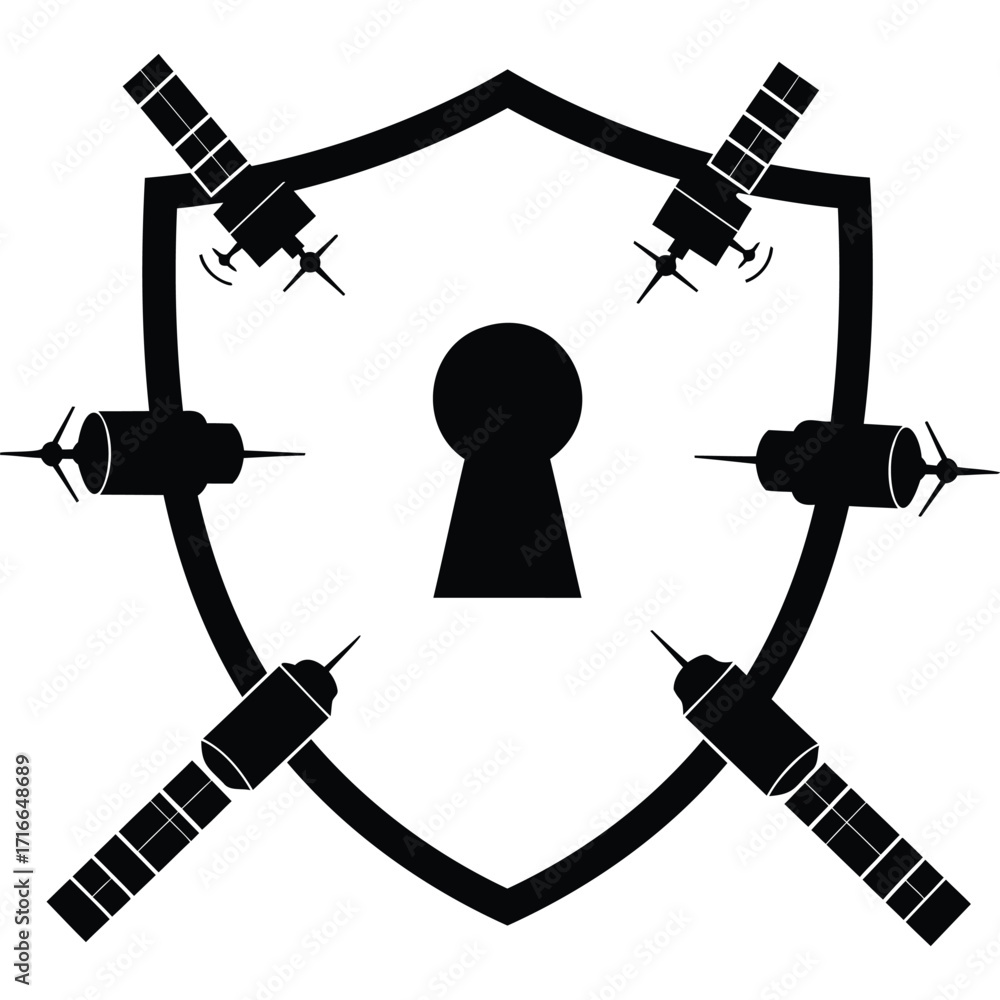 Aufkleber satellite security shield icon keyhole space technology protection data safety privacy digital netwo