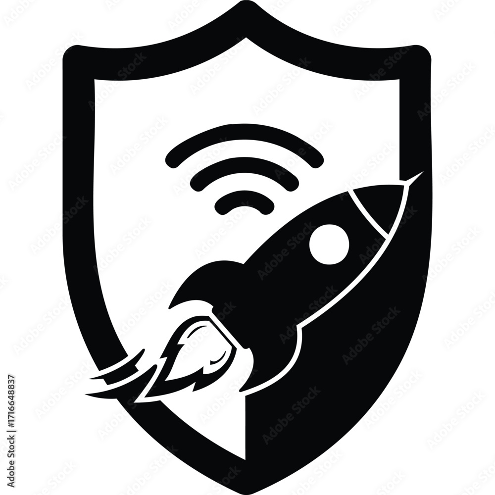 Aufkleber secure wireless rocket launch icon shield protection security wifi internet technology fast speed st