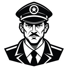 Police Officer Portrait – Black and White Vector Illustration of Law Enforcement Man in Uniform
