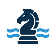 Knight Chess Logo Design | Modern Horse Chess Piece Symbol with Waves | Strategic Business Branding Icon