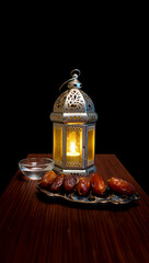 Ramadan lantern shines with dates and water in anticipation