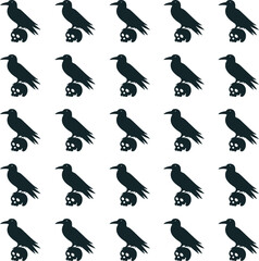 Obraz premium Vector art of seamless pattern of ravens perched on skulls halloween themed design with repeating elements for spooky and gothic aesthetics