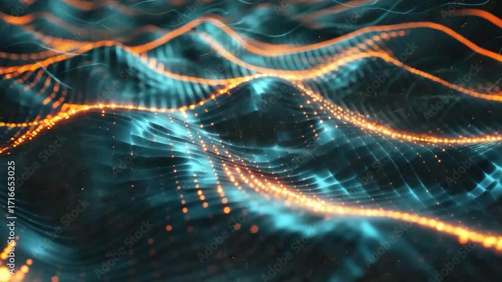 Poster computer-generated image of a wave-like pattern of light