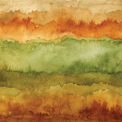 Earth Tone Watercolor Background with Green and Brown Abstract Layers