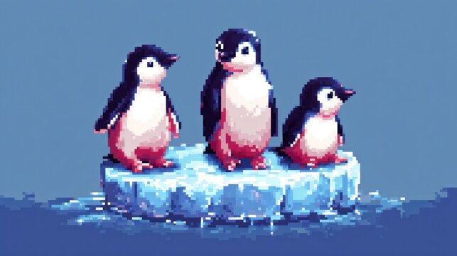 Cute penguins on ice floe