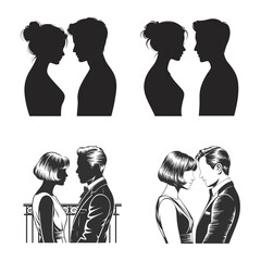 Couple Silhouette Set Vintage & Romantic