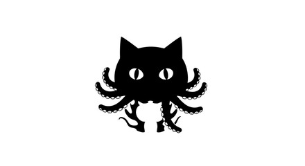 Unleash Your Creativity with this Unique Octo-Cat Design for T-shirts and More - Black Silhouette on White is Perfect for Bold and Fun Projects