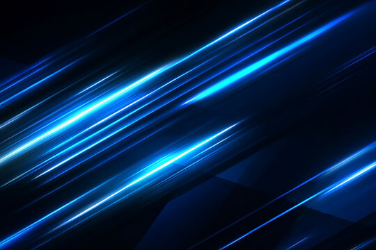 Luminous Blue Laser Streaks Cutting Diagonally Across a Dark Geometric Cyberspace.