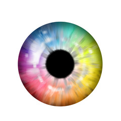 Rainbow Eye Iris illustration, realistic human eye, isolated, transparent background png