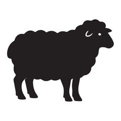 Domestic Sheep Black Silhouette Vector Illustration on White Background
