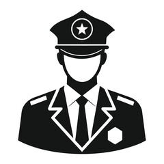 Police Officer Icon Black Silhouette Vector of Law Enforcement Uniform and Cap